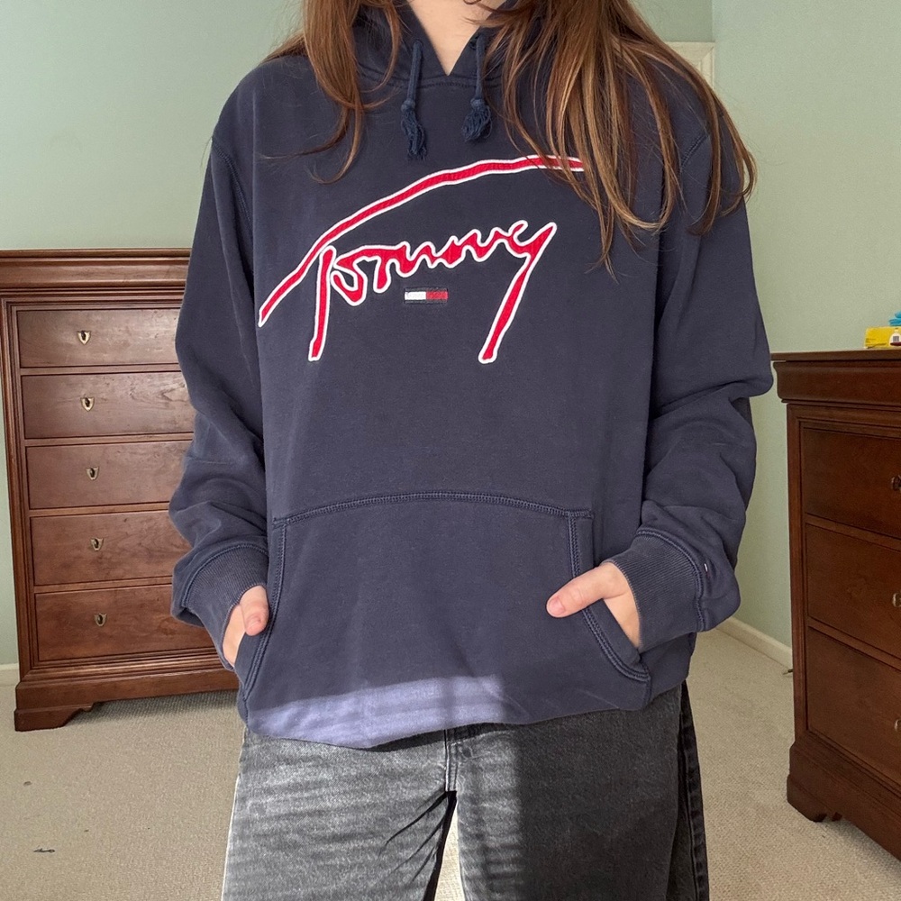 Tommy Hilfiger Dark Blue Hoodie with Red Logo